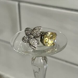 Elegant Sterling Silver and Yellow Gemstone Butterfly Ring